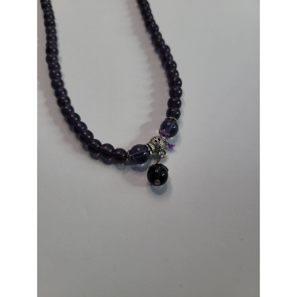 Purple Beaded Long Necklace Silver Tone Accent Drop Boho Layering Statement - Picture 9 of 10